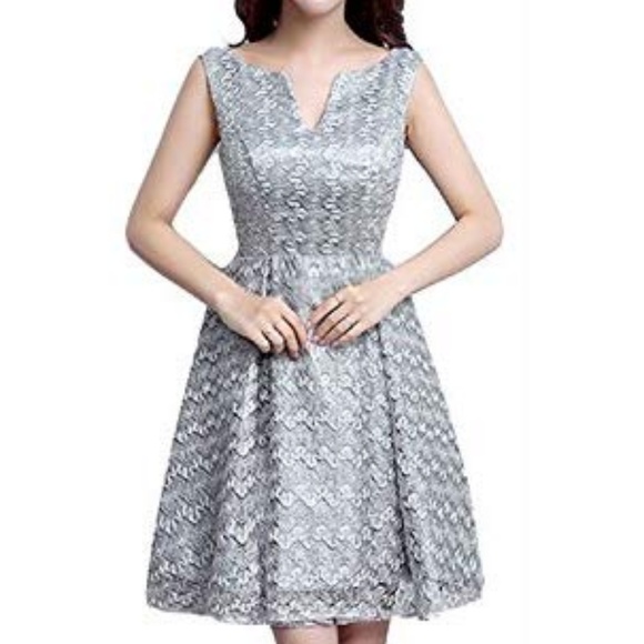 Silver Retro Floral Lace Cap Sleeve Vintage Dress - Picture 1 of 6